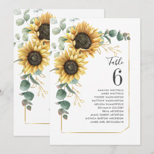 Eucalyptus Sunflower Wedding Seating Table Number