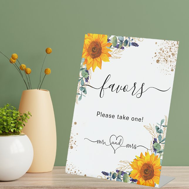 Eucalyptus sunflowers wedding favours guests pedestal sign (Creator Uploaded)