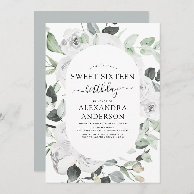 Eucalyptus Sweet Sixteen Birthday Party Invitation (Front/Back)