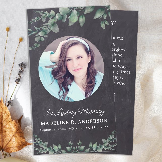 Eucalyptus Sympathy Funeral Prayer Card Grey Slate (Creator Uploaded)