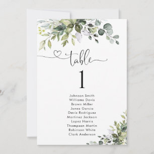 Eucalyptus Table Number Seating Chart