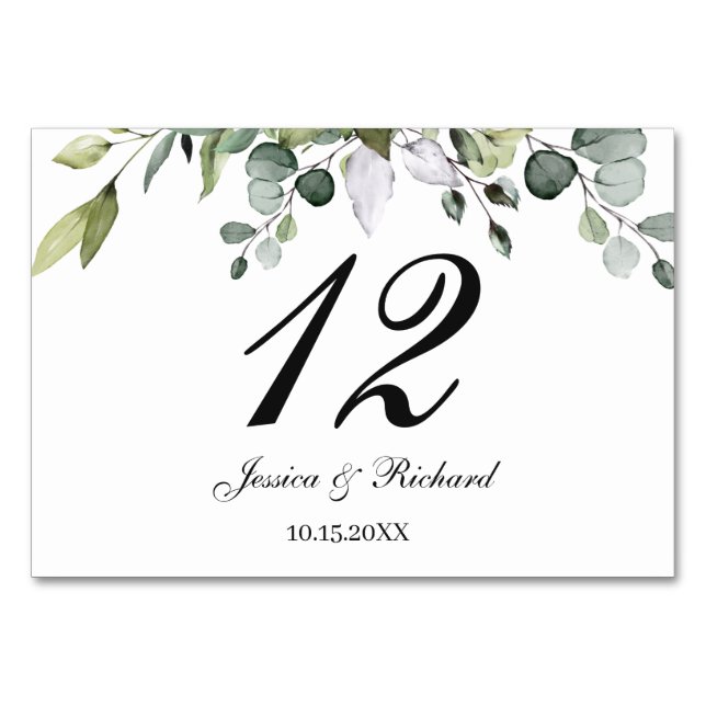 Eucalyptus Table Number Seating Place Card (Front)