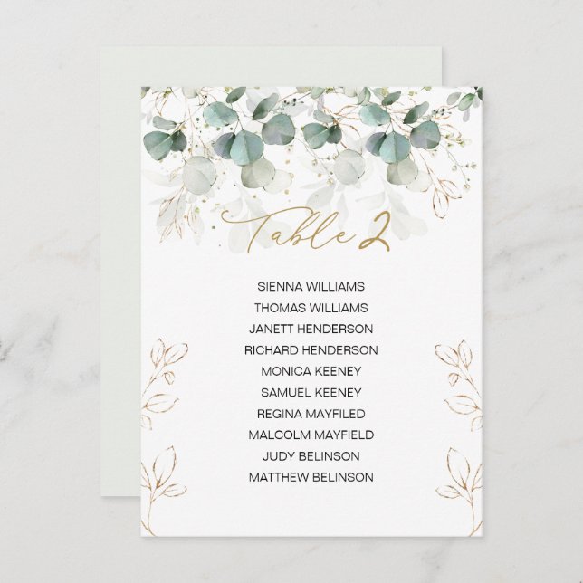 Eucalyptus Table Wedding Seating Chart Card (Front/Back)