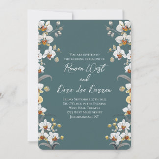 Eucalyptus Teal Vintage Orchids Floral Wedding Invitation