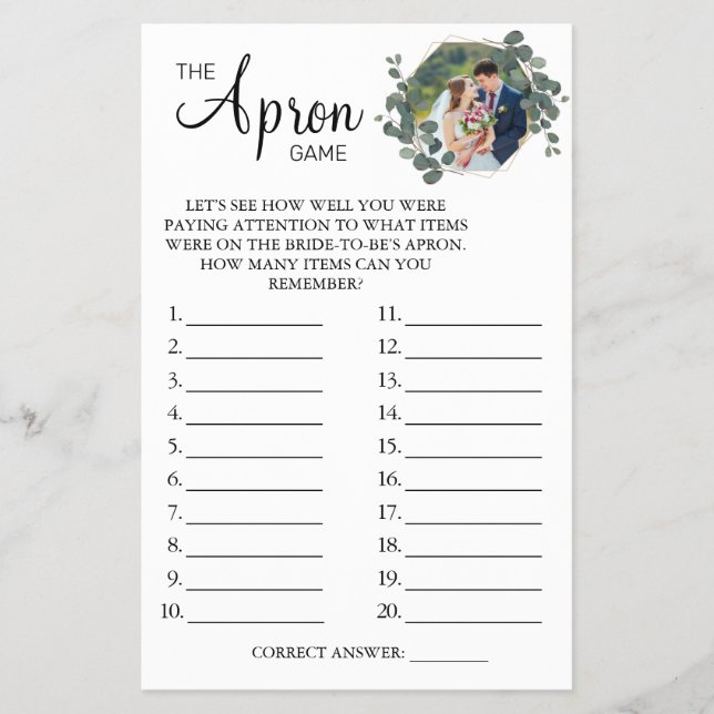 Eucalyptus The Apron Bridal shower game card (Front)