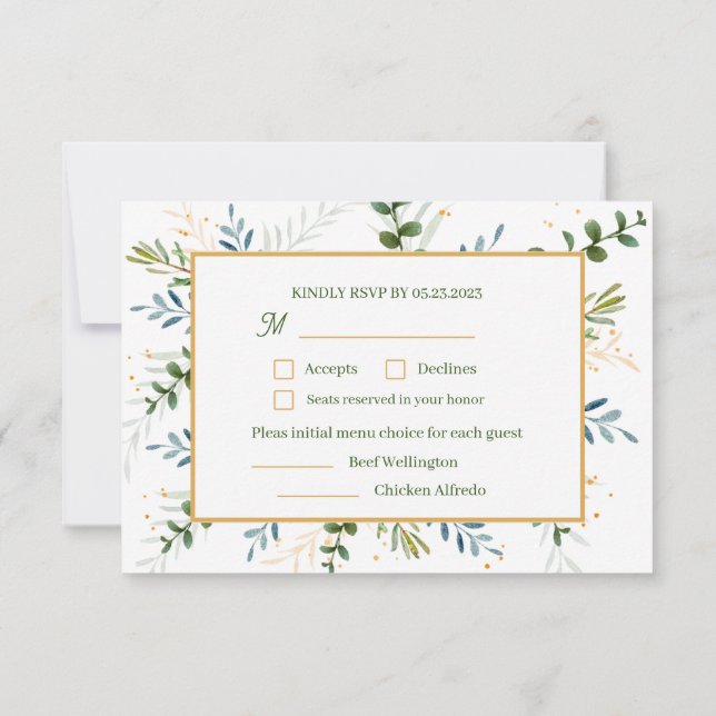 Eucalyptus Two 2 meal choice wedding  RSVP Card (Back)