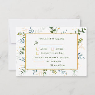 Eucalyptus Two 2 meal choice wedding RSVP Card