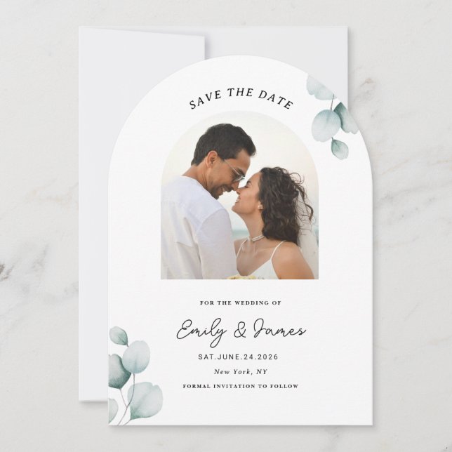 Eucalyptus  unique Modern Elegant minimalist  Save The Date (Front)