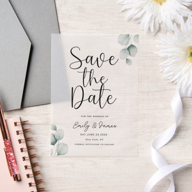 Eucalyptus  unique Modern Elegant minimalist  Vellum Invitations (Wedding)