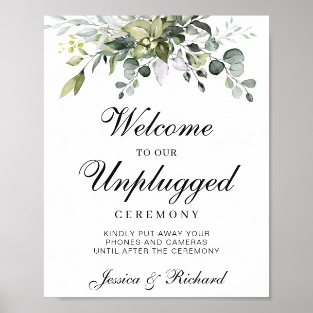 Eucalyptus Unplugged Wedding Welcome Poster Sign (Front)