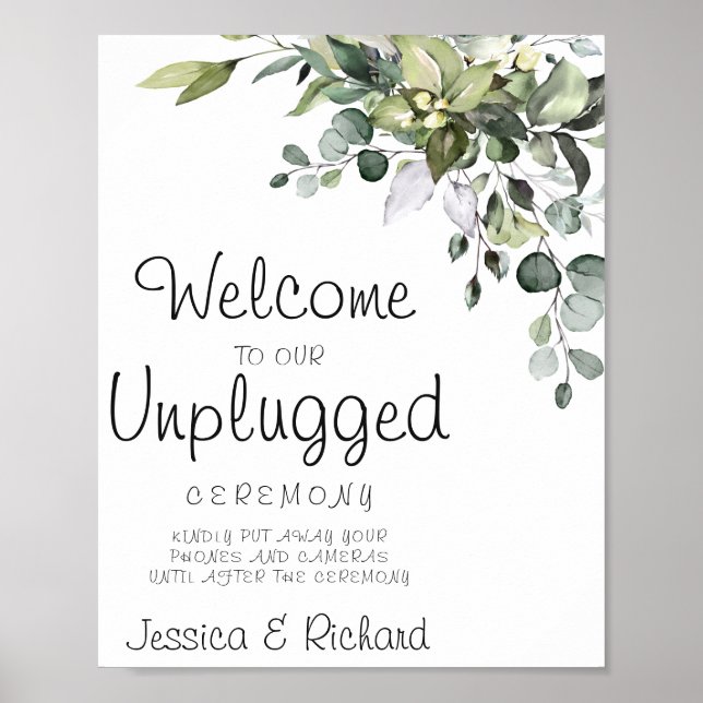 Eucalyptus Unplugged Wedding Welcome Poster Sign (Front)