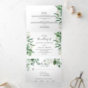Eucalyptus vegetation Green Leaf Wedding Tri-Fold Card