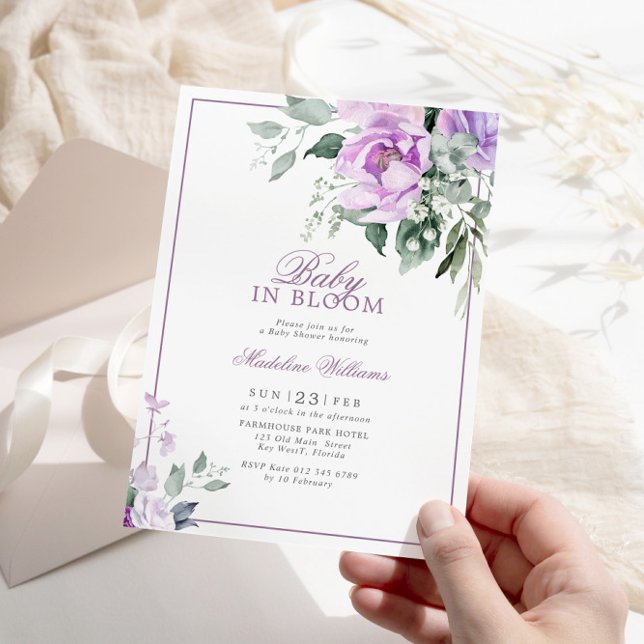 Eucalyptus Violet Flowers Baby in Bloom Shower Invitation (Creator Uploaded)