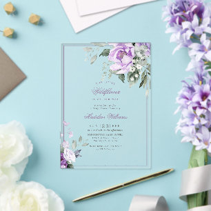 Eucalyptus Violet Flowers Baby Shower Acrylic Invitations