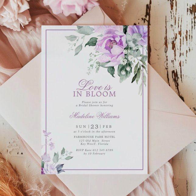 Eucalyptus Violet Flowers Love is in Bloom Shower Invitation (Creator Uploaded)