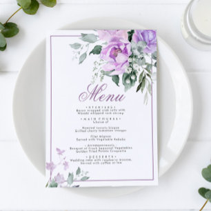 Eucalyptus Violet Flowers Wedding Menu 5x7