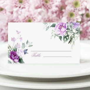 Eucalyptus Violet Flowers Wedding Place Card