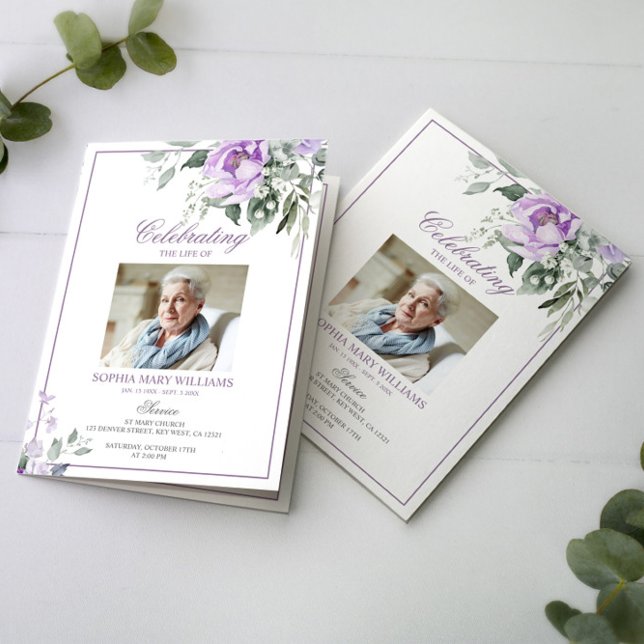Eucalyptus Violet Photo Memorial Funeral Programs (Creator Uploaded)