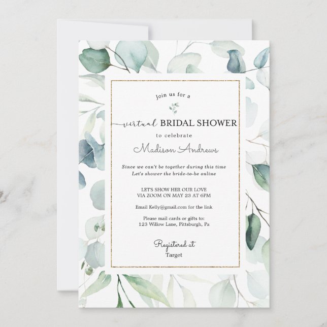 Eucalyptus Virtual Bridal Shower Invitation (Front)