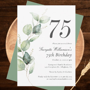 Eucalyptus Watercolor 75th Birthday Script Invitation