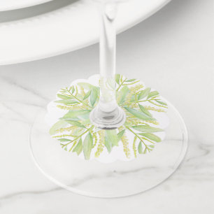 Eucalyptus watercolor art green leaves wine glass tag