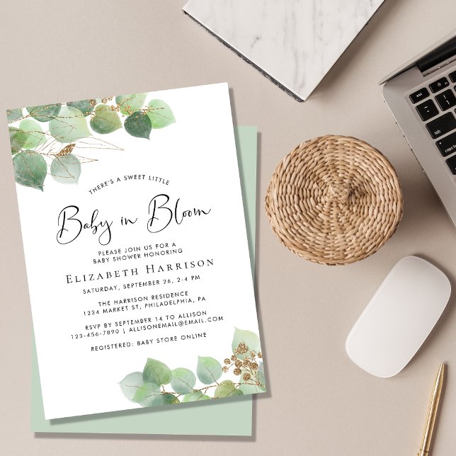 Eucalyptus Watercolor Baby in Bloom Shower Invitation (Creator Uploaded)