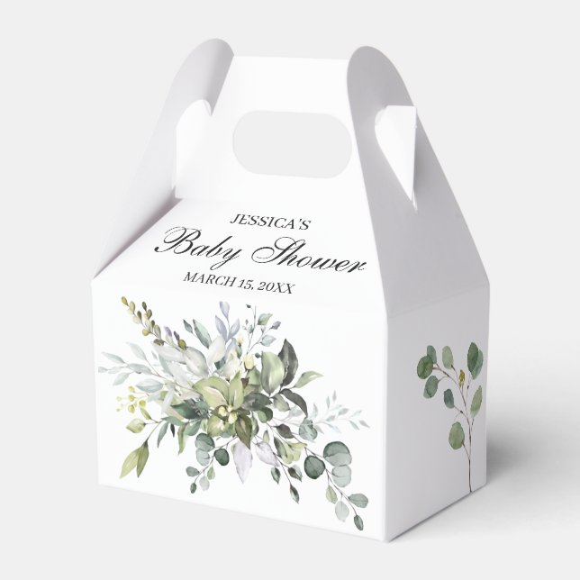 Eucalyptus Watercolor Baby Shower Favour Box (Front Side)