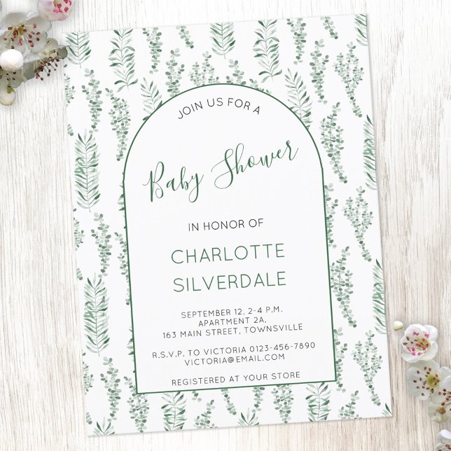 Eucalyptus Watercolor Baby Shower Invitation Postcard (Creator Uploaded)