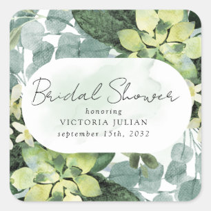 Eucalyptus Watercolor Chic Bridal Shower Square Sticker