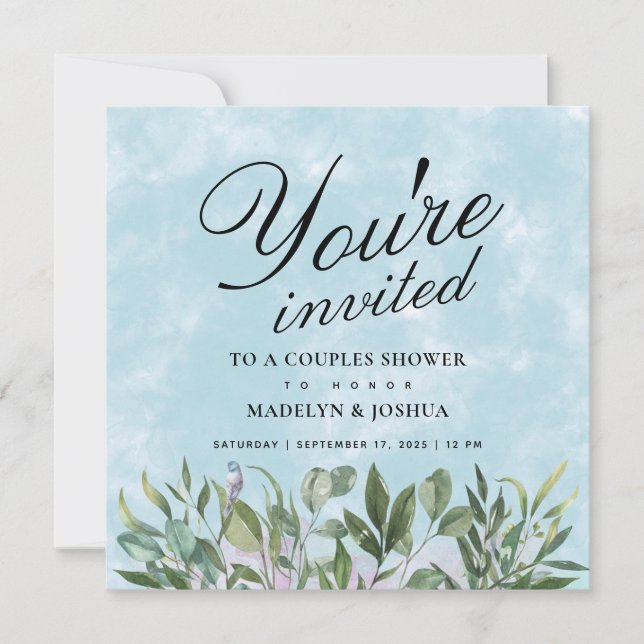 Eucalyptus Watercolor Couples Shower Invitation (Front)