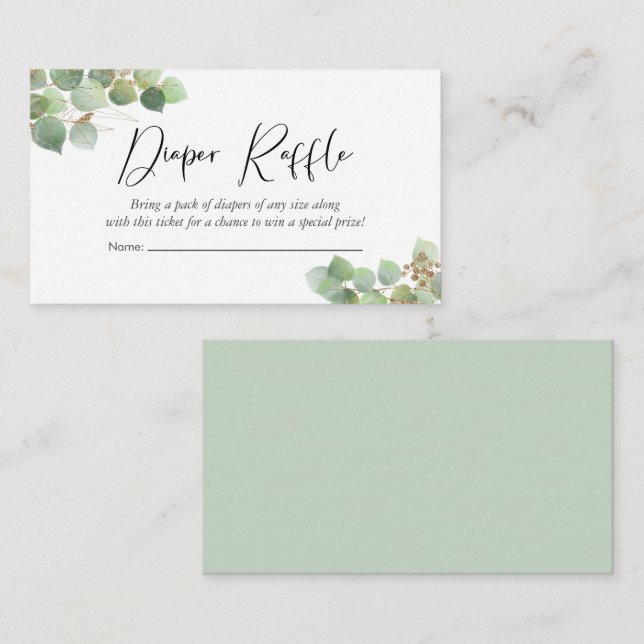 Eucalyptus Watercolor Diaper Raffle Baby Shower Enclosure Card (Front/Back)