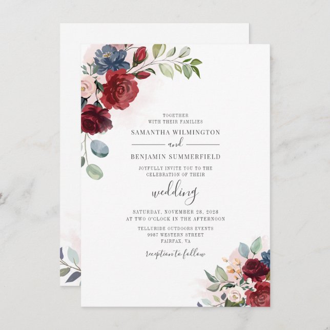 Eucalyptus Watercolor Dusty Blue Botanical Wedding Invitation (Front/Back)