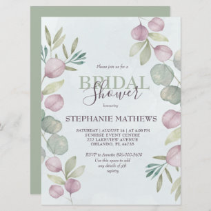 Eucalyptus Watercolor Dusty Blue Bridal Shower Invitation