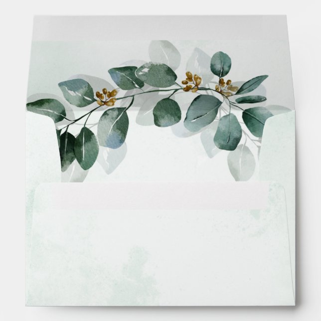 Eucalyptus Watercolor Elegant Wedding Envelope (Back (Bottom))