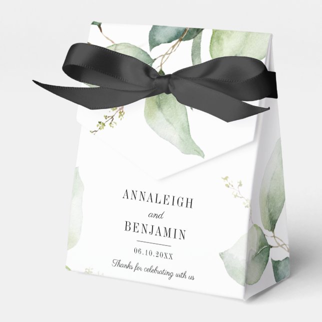 Eucalyptus Watercolor Elegant Wedding Thank You Favour Box (Front Side)
