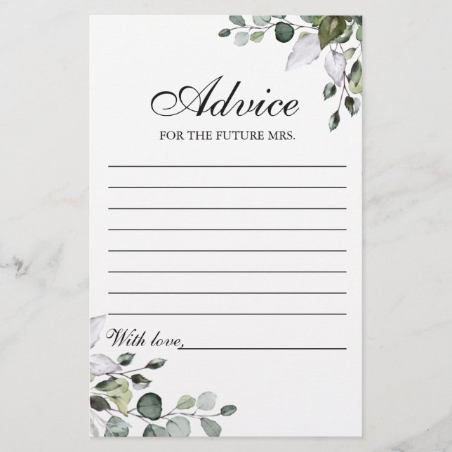 Eucalyptus Watercolor Floral Advice Card (Front)