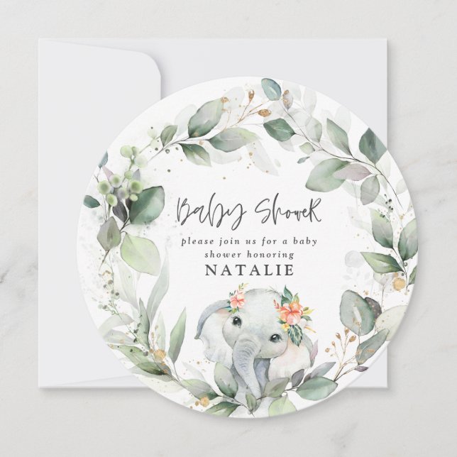 eucalyptus watercolor foliage baby shower anno announcement (Front)