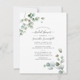 Eucalyptus Watercolor Foliage Script Bridal Shower Invitation