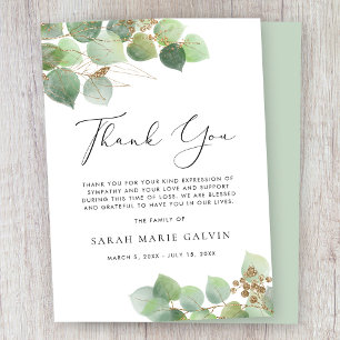Eucalyptus Watercolor Funeral Thank You Card