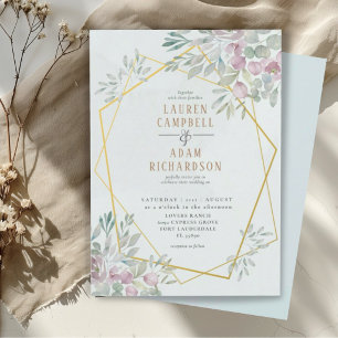 Eucalyptus Watercolor Geo lines Wedding Invitation