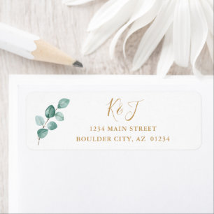 Eucalyptus Watercolor Gold Monogram Return Address Return Address Label