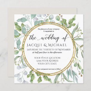 Eucalyptus Watercolor Green White Greenery Wedding Invitation