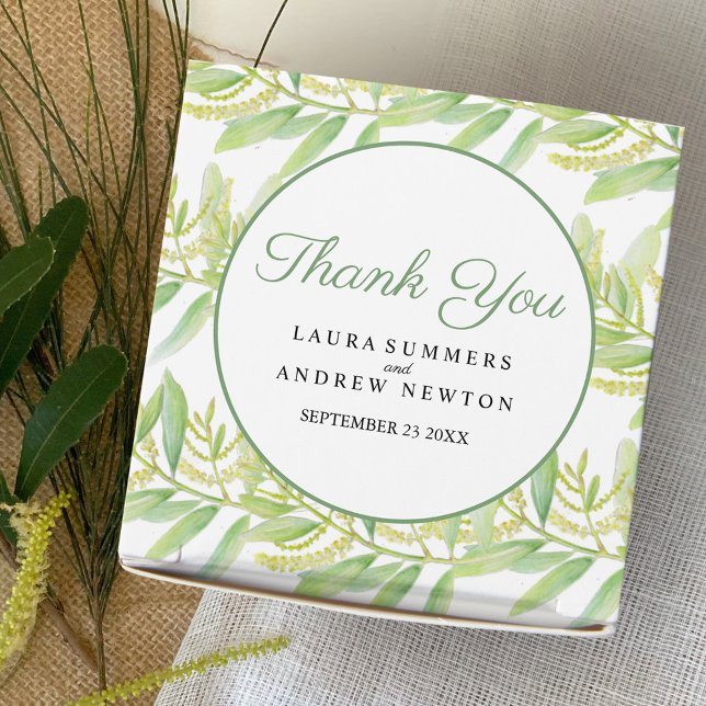 Eucalyptus watercolor green white ribbon favour bo box (Creator Uploaded)