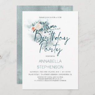 Eucalyptus Watercolor Greenery Birthday Party Invitation