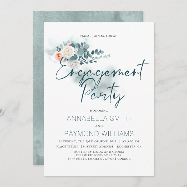 Eucalyptus | Watercolor Greenery Engagement Party Invitation (Front/Back)