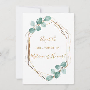 Eucalyptus Watercolor Greenery Gold Matron Honour Invitation