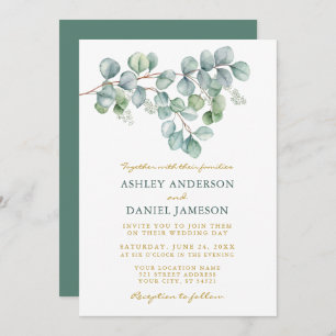 Eucalyptus Watercolor Greenery Wedding Gold Invitation