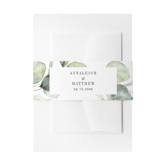 Eucalyptus Watercolor Greenery Wedding Invitation Belly Band (Front Example)