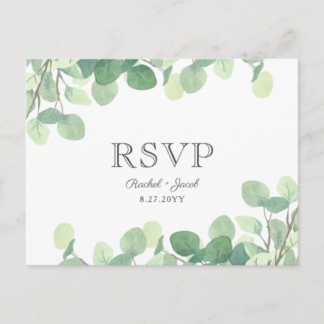 Eucalyptus Watercolor Greenery Wedding RSVP Postcard (Front)
