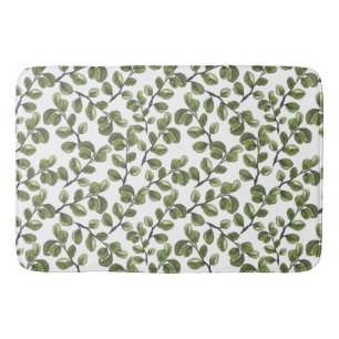Eucalyptus watercolor leaves bath mat